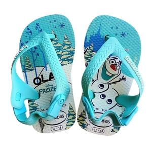 Baby's Havaianas Frozen Olaf Blue And White Flip Flop Sandals Size 4C